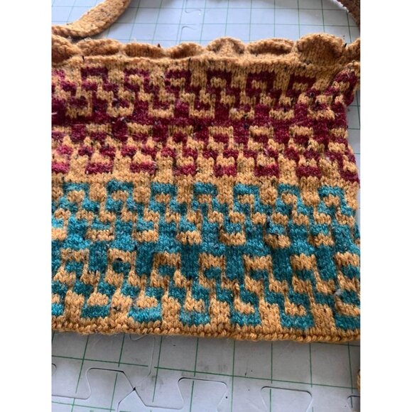 Hand crocheted handbag with tassels green and red colors - New - Picture 10 of 14